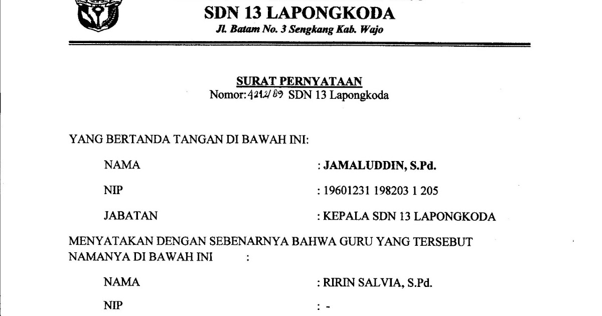 Contoh Surat Pernyataan Kepala Sekolah Untuk Guru Contoh Surat