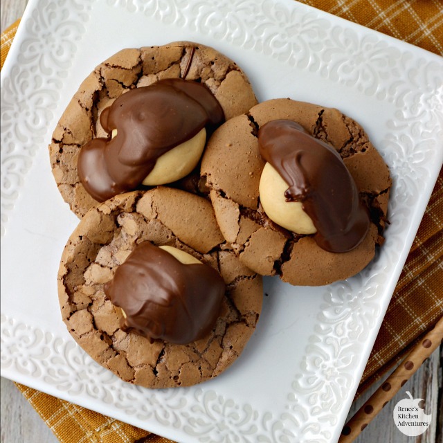 Buckeye Brownie Cookies | by Renee's Kitchen Adventures - a cookie recipe that takes a brownie and a peanut butter buckeye and merges it together for a delicious treat!  #RKArecipes 