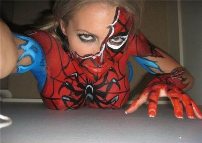 "Spiderman" Body Art Painting For Girls.