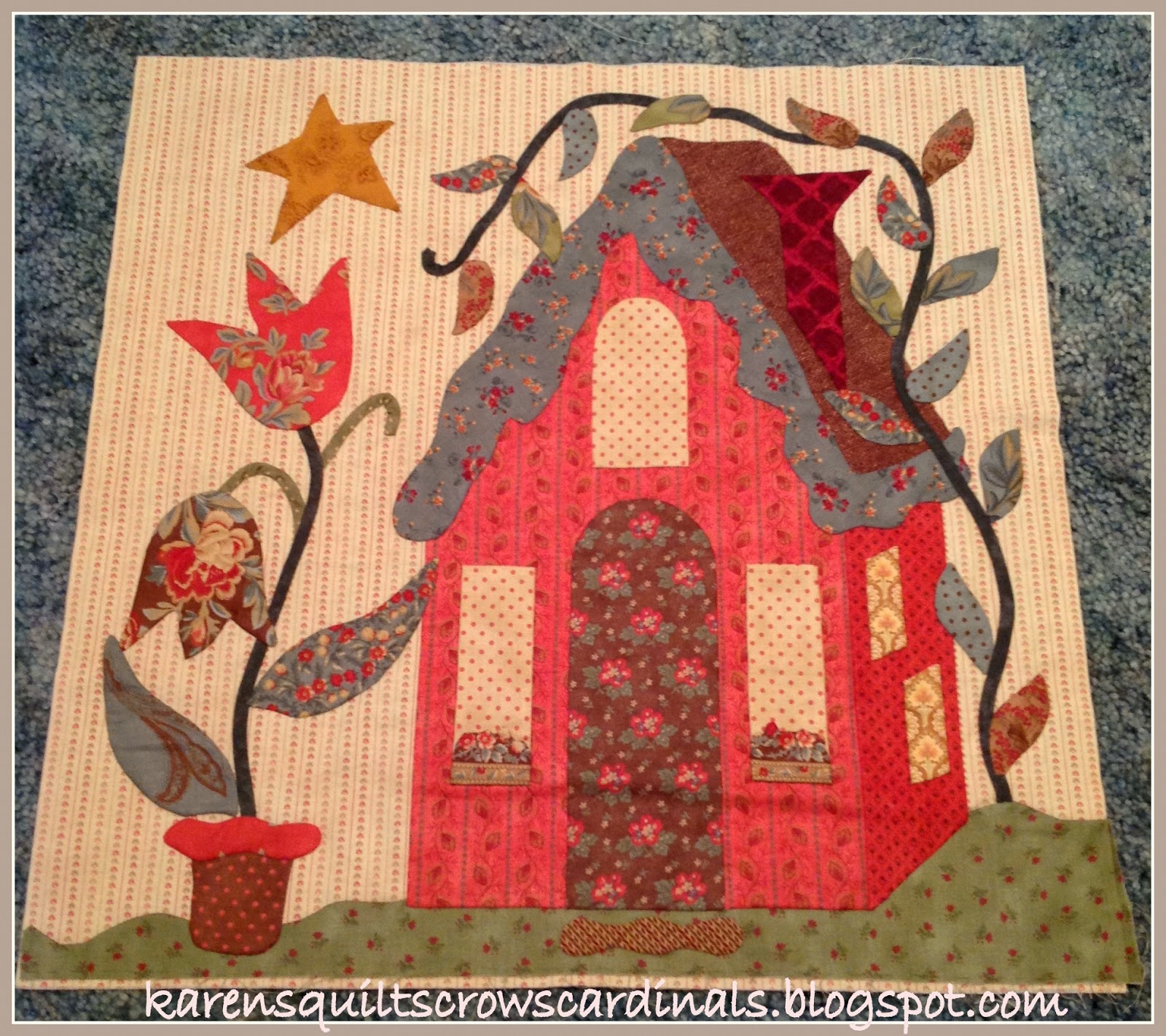 Karen's Quilts, Crows and Cardinals Building Houses With Needle and