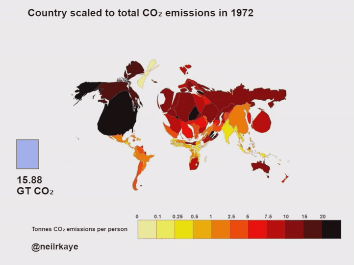 Countries scaled by total CO2 emissions (1971 - 2014)