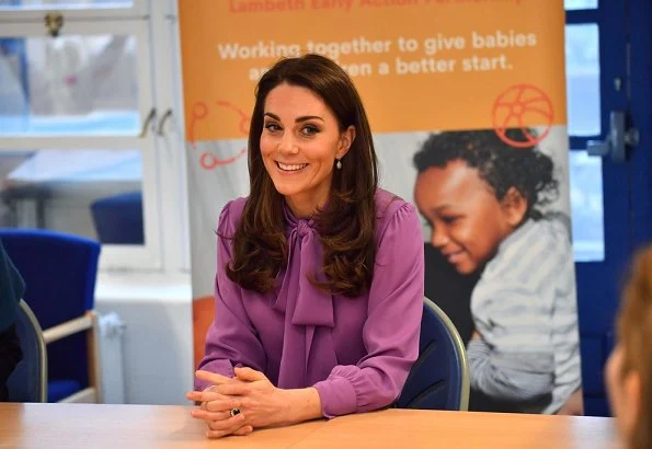 The Duchess of Cambridge- Kate Middleton, wore a new pussy-bow-silk-crepe blouse by GUCCI