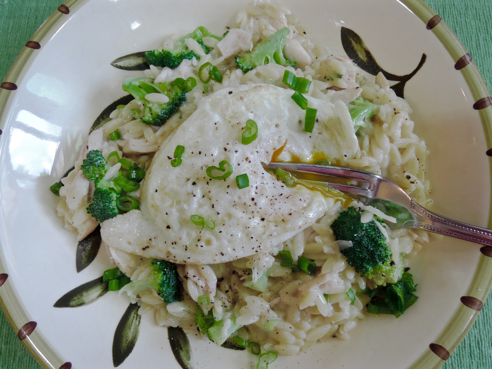 The Briny Lemon Creamy Chicken Orzo with Broccoli and Fried Egg