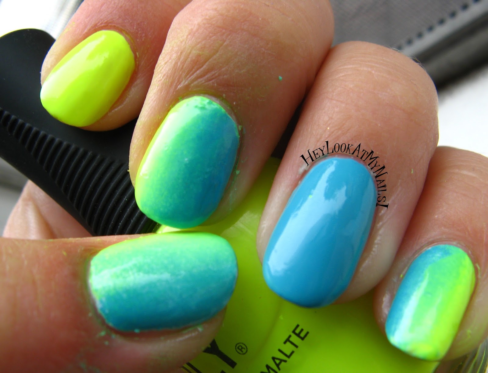 Hey, Look At My Nails!: Blue & Yellow Neon Gradient Manicure