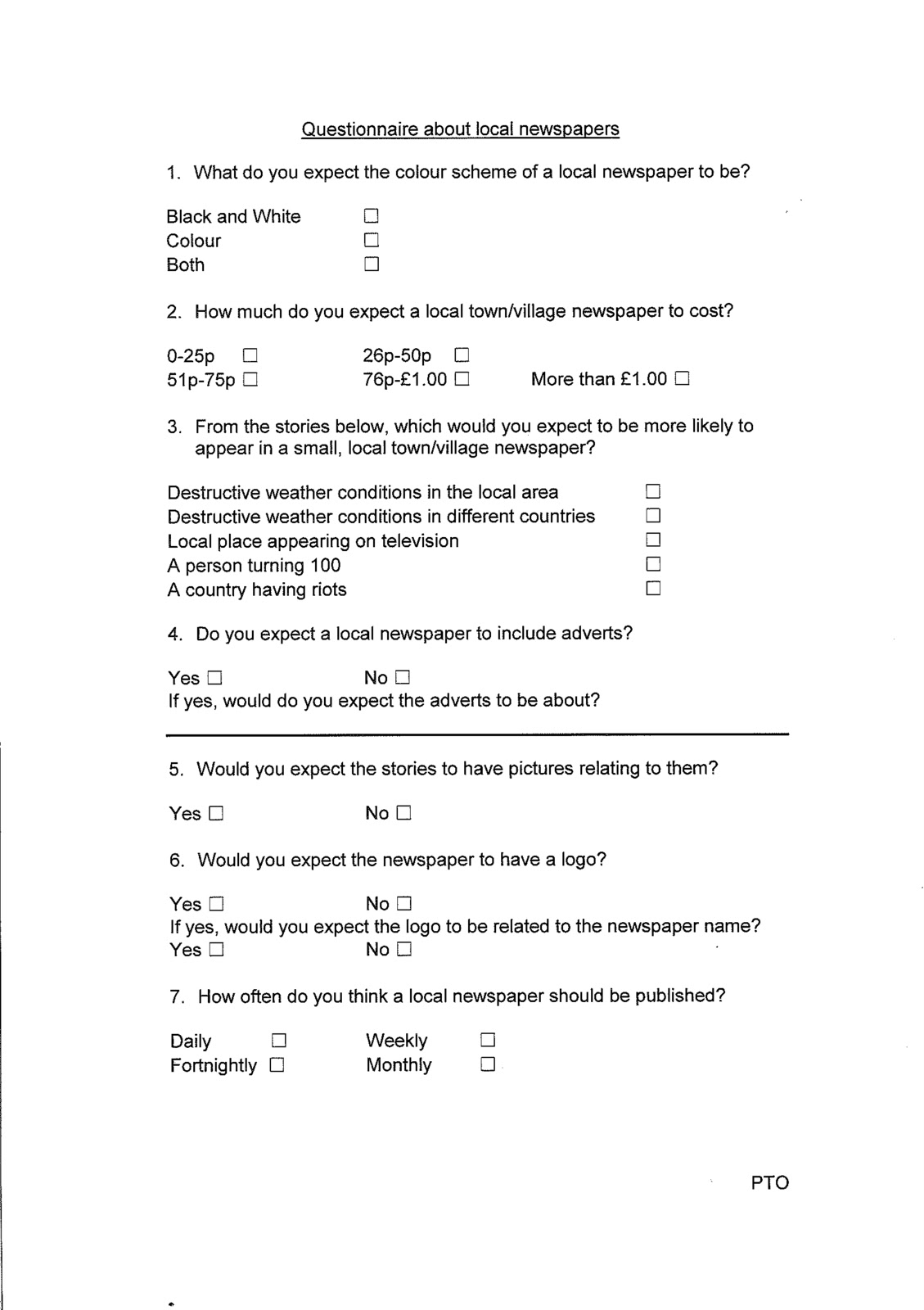 Holly Pettifor A2 Media Coursework: Questionnaire - Page 1
