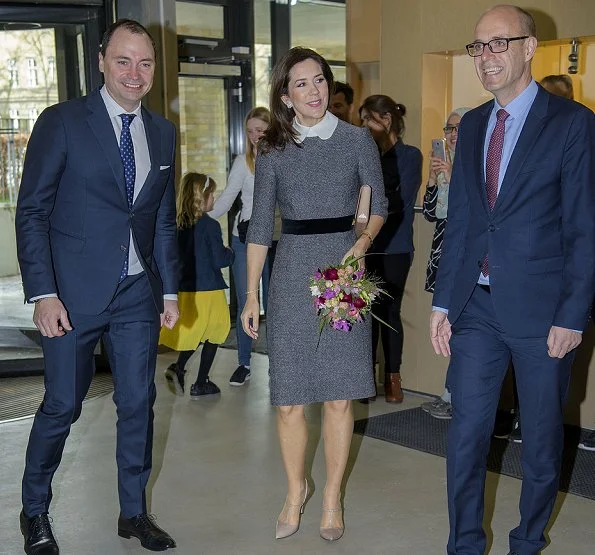 Crown Princess Mary is wearing her Prada peter pan collar midi dress