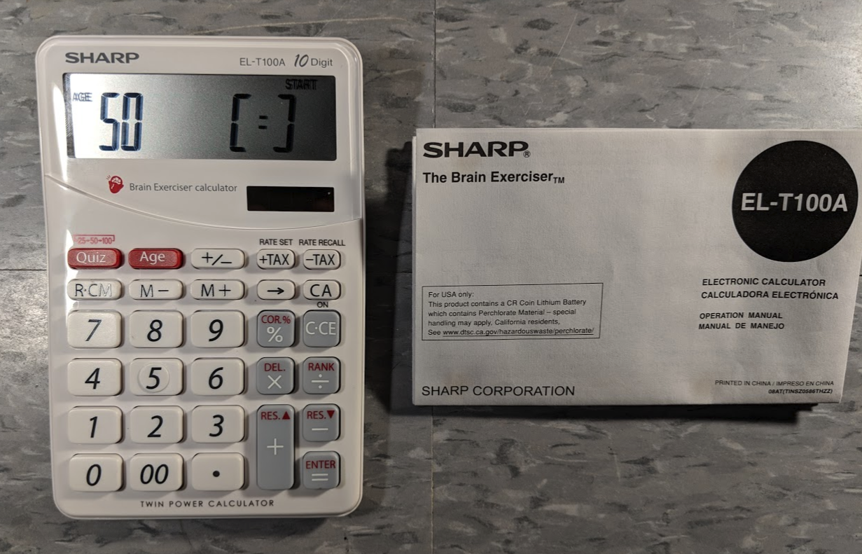 Sharp EL-T100A 10-Digit Brain Exerciser Solar Power Desktop Calculator A2 