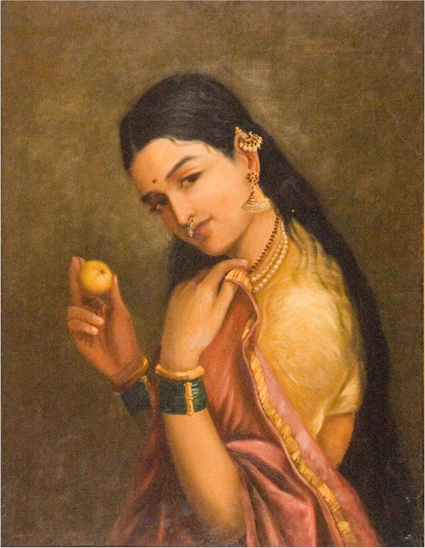 Woman Holding a Fruit by Raja Ravi Varma - Late 19th Century