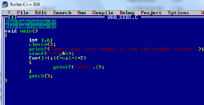 C Language: To print odd number series from 1,3,5,7,9,11.....n using ...