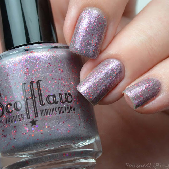 gray nail polish with violet sparkle