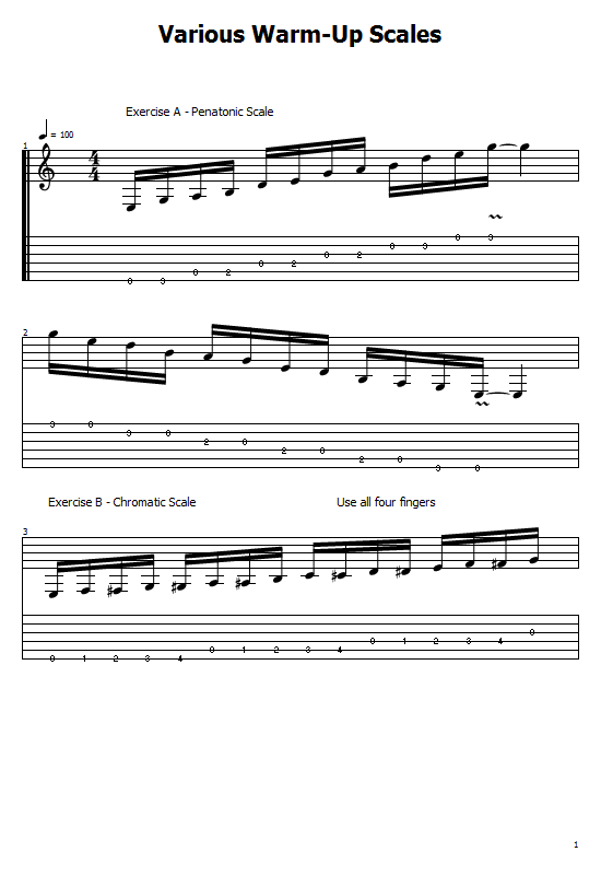 Warm-up Exercise Of Pentatonic And Chromatic Scales - Scales and Arpeggios Exercise Guitar Tabs & Sheet Online