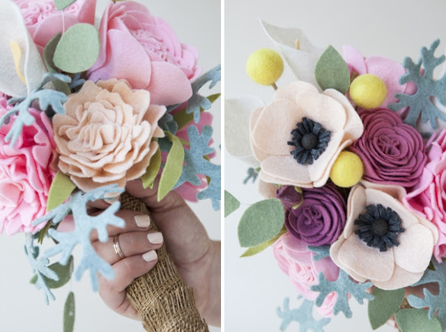 http://somethingturquoise.com/2014/06/27/how-to-make-a-felt-flower-wedding-bouquet/