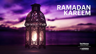 Source: Le Meridien Bahrain City Centre website. Ramadhan greeting featuring a lit lantern at sunset.