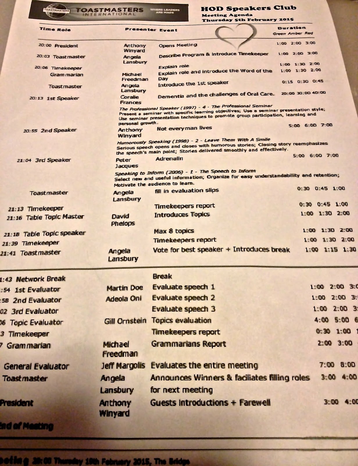 Speakers' Clubs & Toastmasters International: Valentine's Day, Hearts