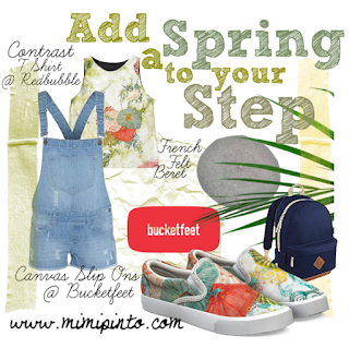 spring ensemble of denim, blouse and bucketfeet shoes by Mimi Pinto