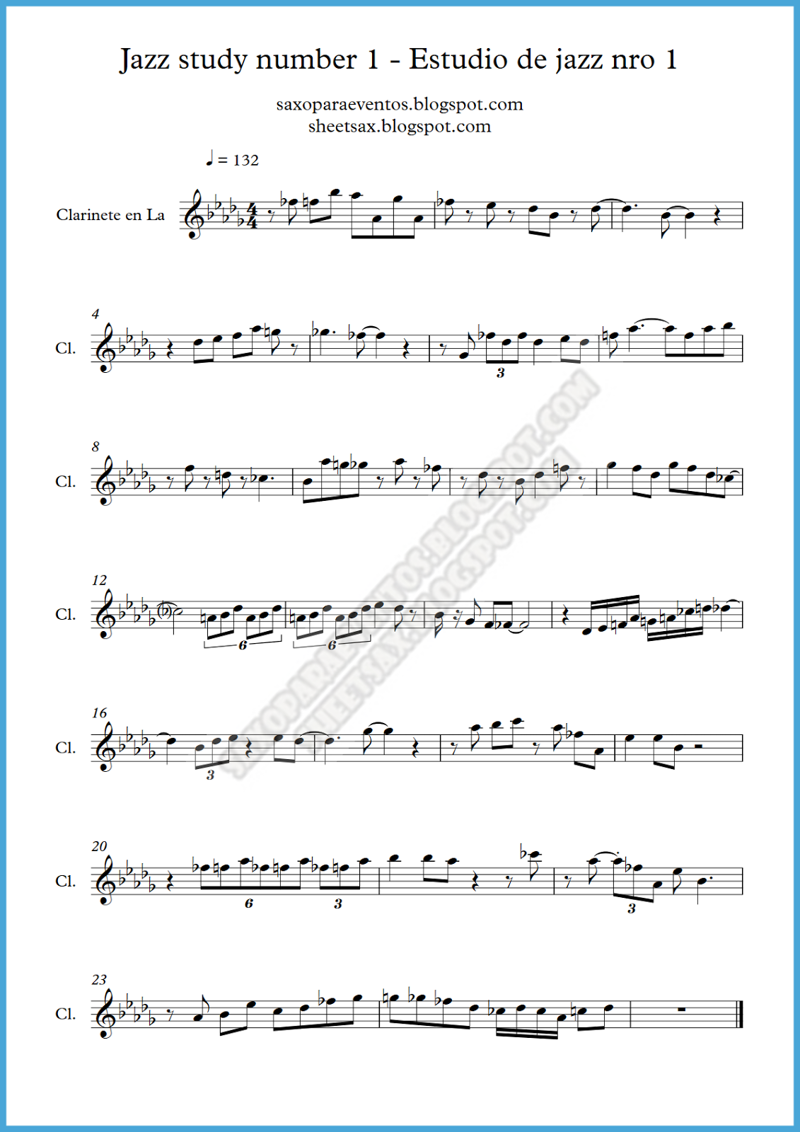 Partitura de Estudio de jazz 1 para saxo, trompeta, flauta