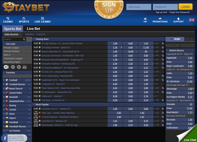 Staybet Bookmaker Staybet Screen