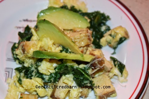 Eclectic Red Barn: Scrambled eggs with tofu, kale and avocado