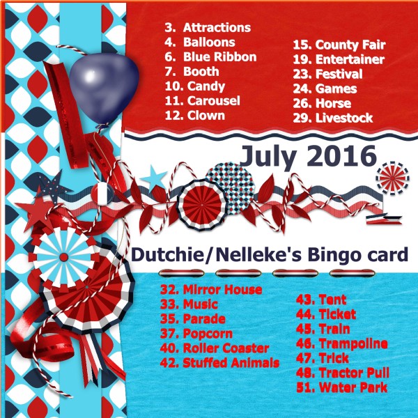 July 2016 - Dutchie-Nelleke's Bingo card