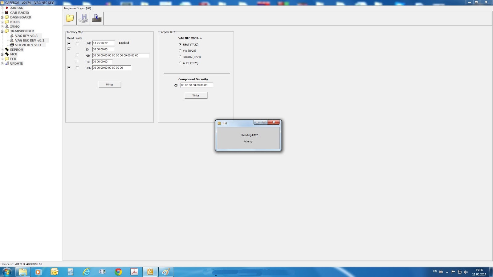 Carprog error Antena not connected