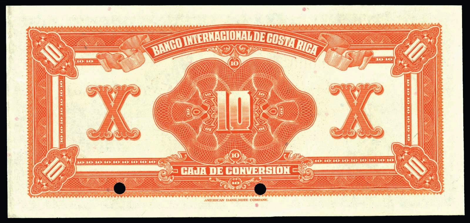 Costa Rica 10 Colones banknote 1924 Banco Internacional de Costa Rica