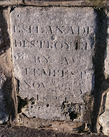 A stone on Weymouth seafront commemorating  the destruction of Weymouth esplanade in 1824