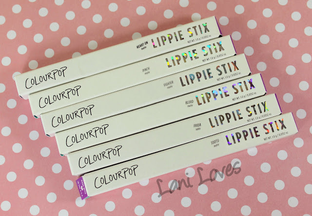 ColourPop Lippie Stix - Pinch, Frida, Tootsi, Heart On, Fighter and Blood Swatches & Review