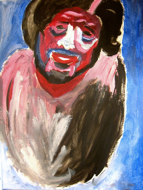 Pintura que muestra a un hombre de cara roja que se incorpora, por EmeBeZeta