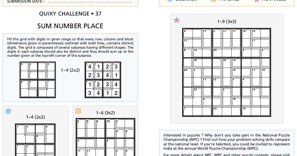 SUM NUMBER PLACE or Killer Sudoku (QC37)