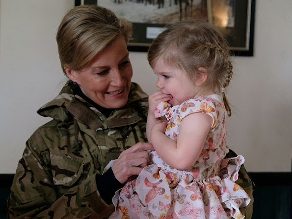 Countess Sophie wore a military style jacket, wore a pair of sand coloured trousers which complemented her camouflage jacket worn especially for the occasion