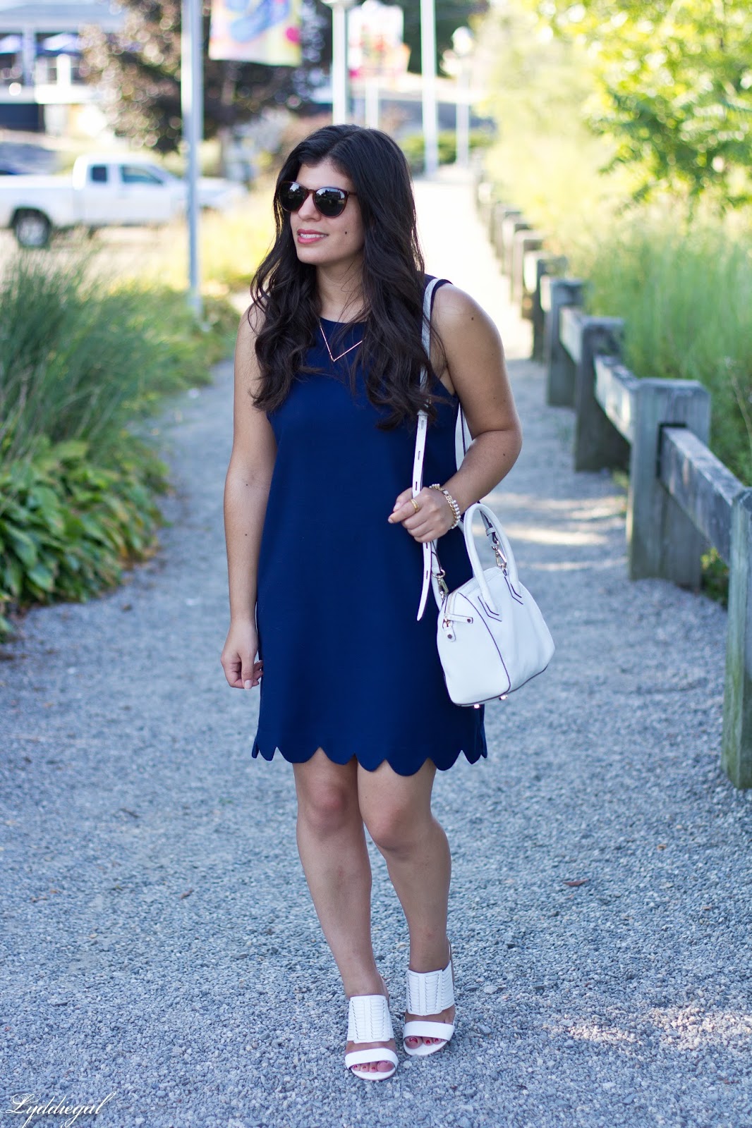 navy blue scalloped dress