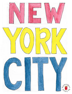 New York City text watercolor painting