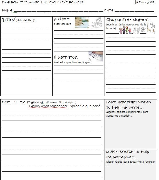 Book Report Template Grade 1