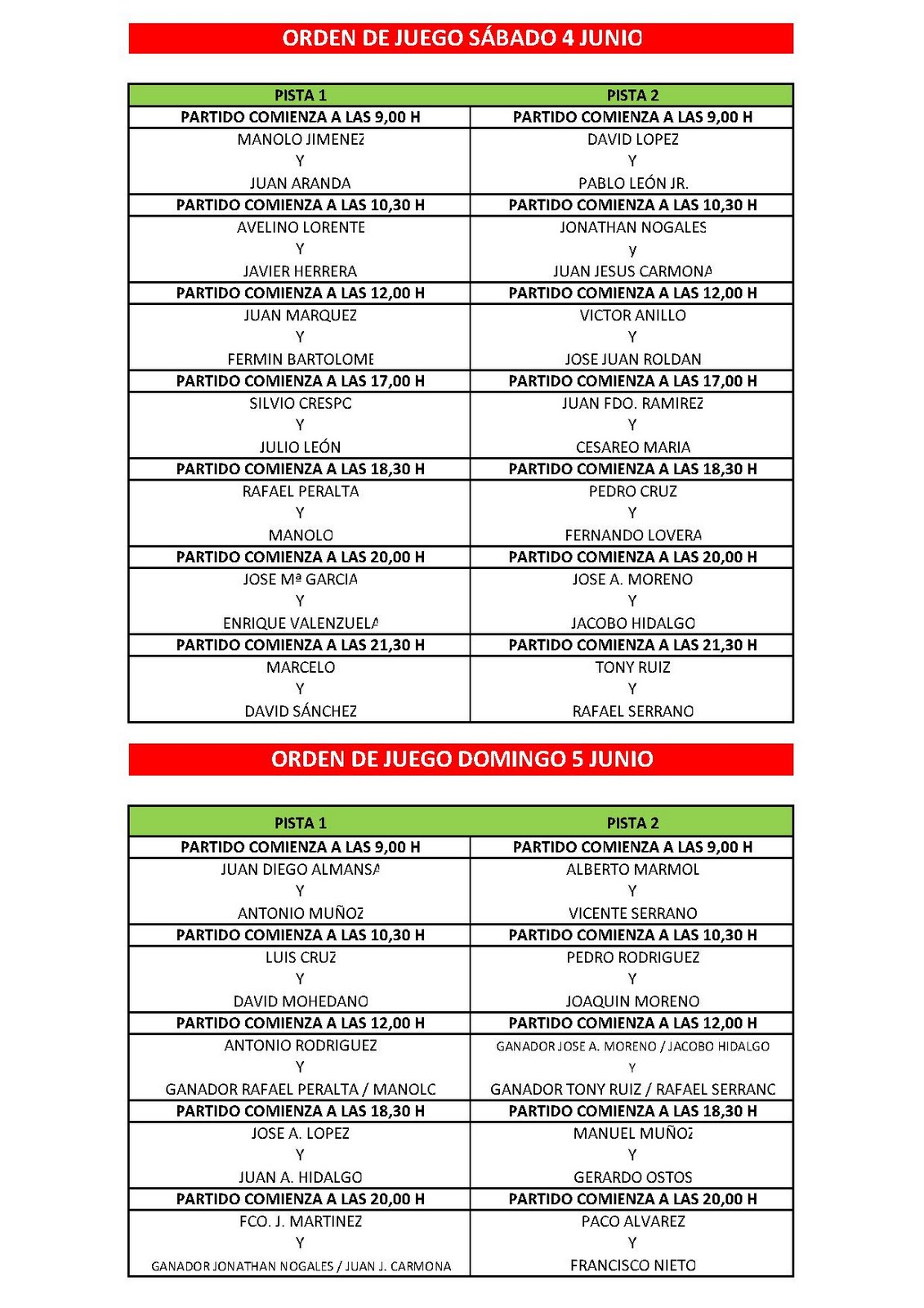 II OPEN TENIS YA ESTA DISPONIBLE EL CUADRO DE JUEGO Y LOS HORARIOS DEL