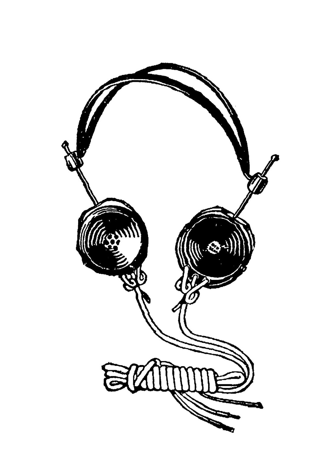 Digital Stamp Design Antique Illustration Black And White Headphones