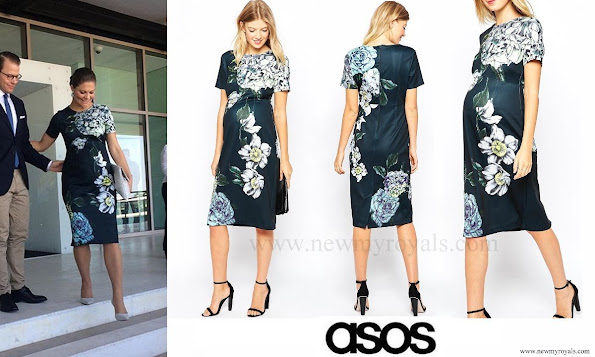 Crown Princess Victoria Style ASOS Maternity Placed Floral Scuba Midi Bodycon Dress.