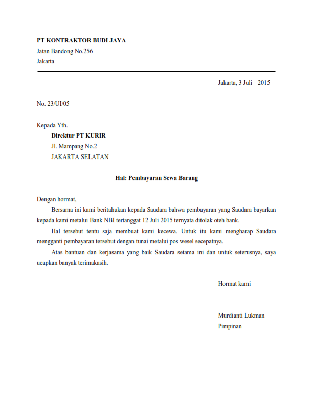Contoh Surat British Style