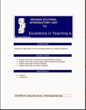 http://www.teacherspayteachers.com/Product/Spanish-Centers-Introductory-Unit-168157