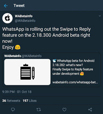 Whatsapp Beta swipe to reply new feature