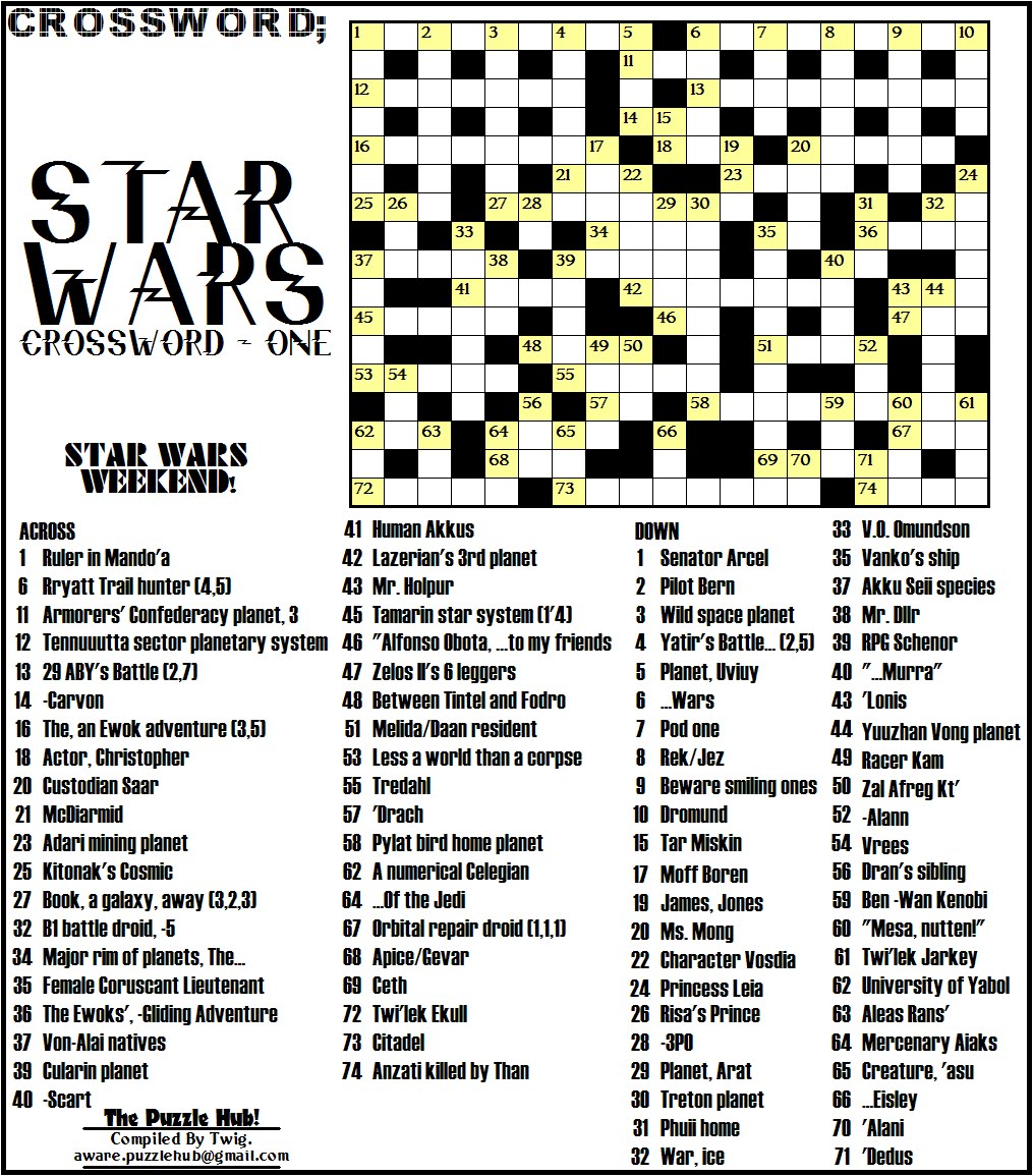 Star Wars Crossword Puzzle Printable