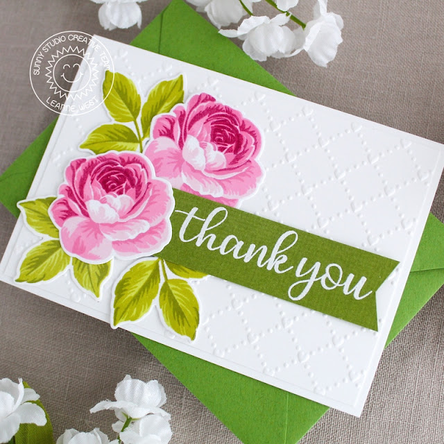 Sunny Studio Stamps: Everything's Rosy Everyday Greetings Floral Thank You Cards by Leanne West 
