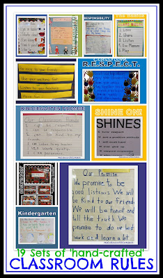 photo of: Classroom Rules created in Preschool, Kindergarten and first grade: many handwritten