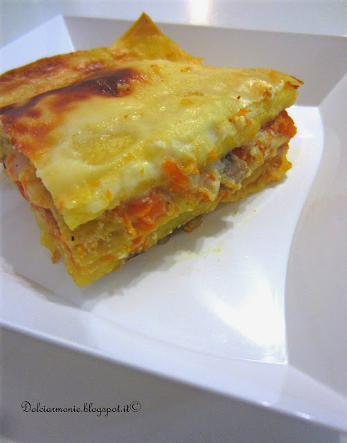 lasagnetta al ragu' di zucca, funghi e castagne fatta a 