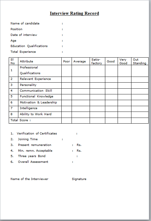 Interview Score Sheet Format