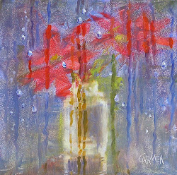 window painting oil still raindrops rain 6x6 floral canvas panel daily