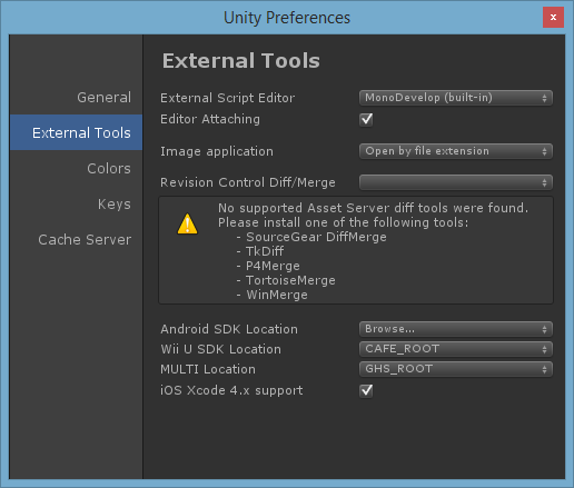 External script. Check External application preferences Unity помочь.