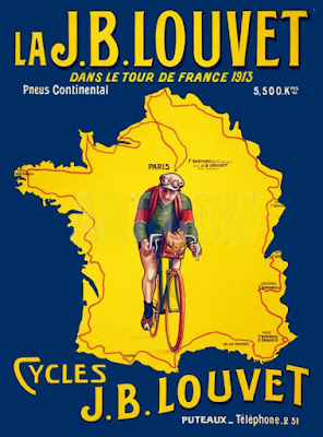 This poster promotes the quality of the bicycles Louvet on which a Champion won several laps of the race.