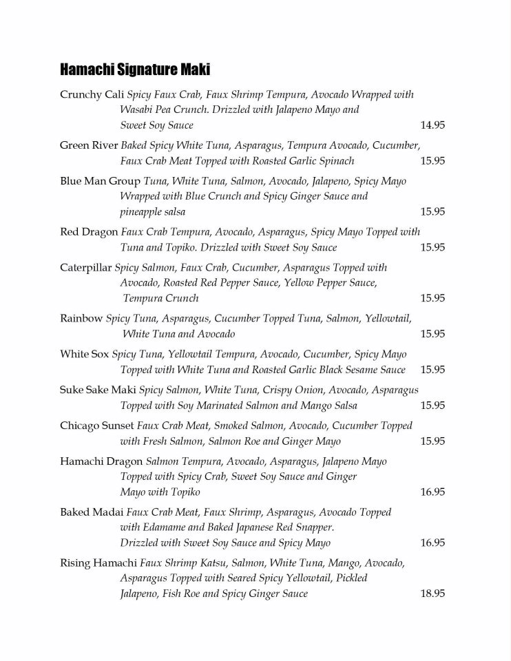 Peikes's Cookbook A Kosher Food Blog Hamachi Sushi Bar's Menu