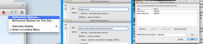 Referral Control to Block Messages to Turn off Adblock