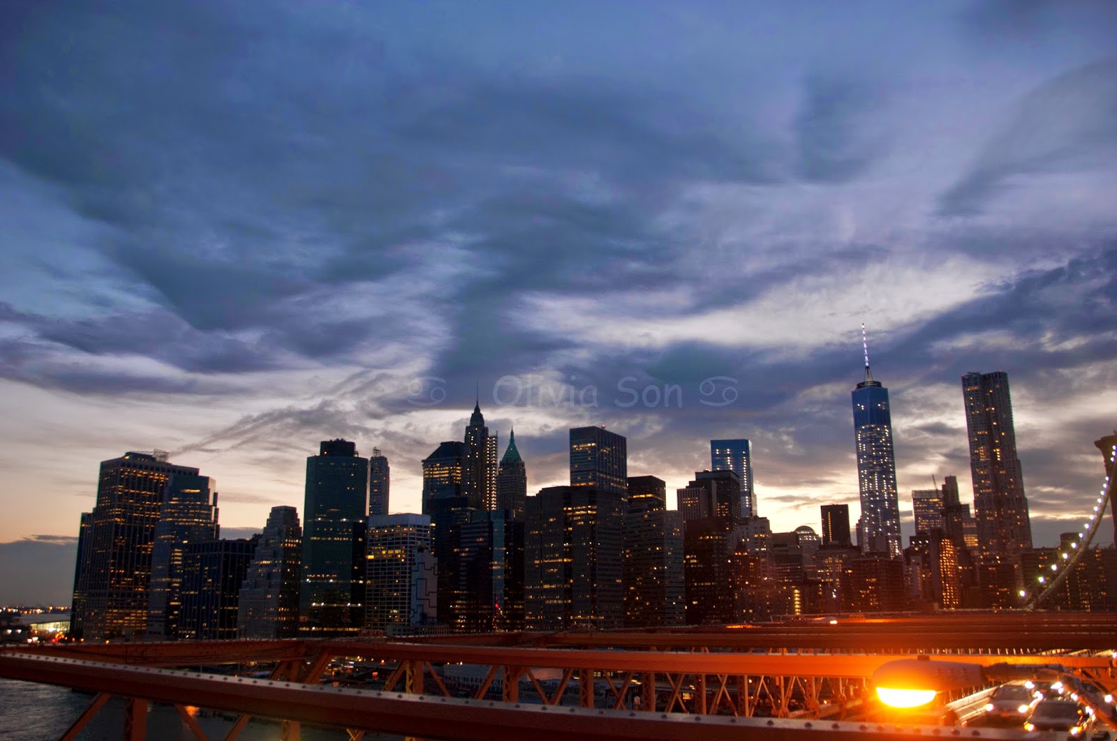 brooklyn bridge by night, new york city, usa